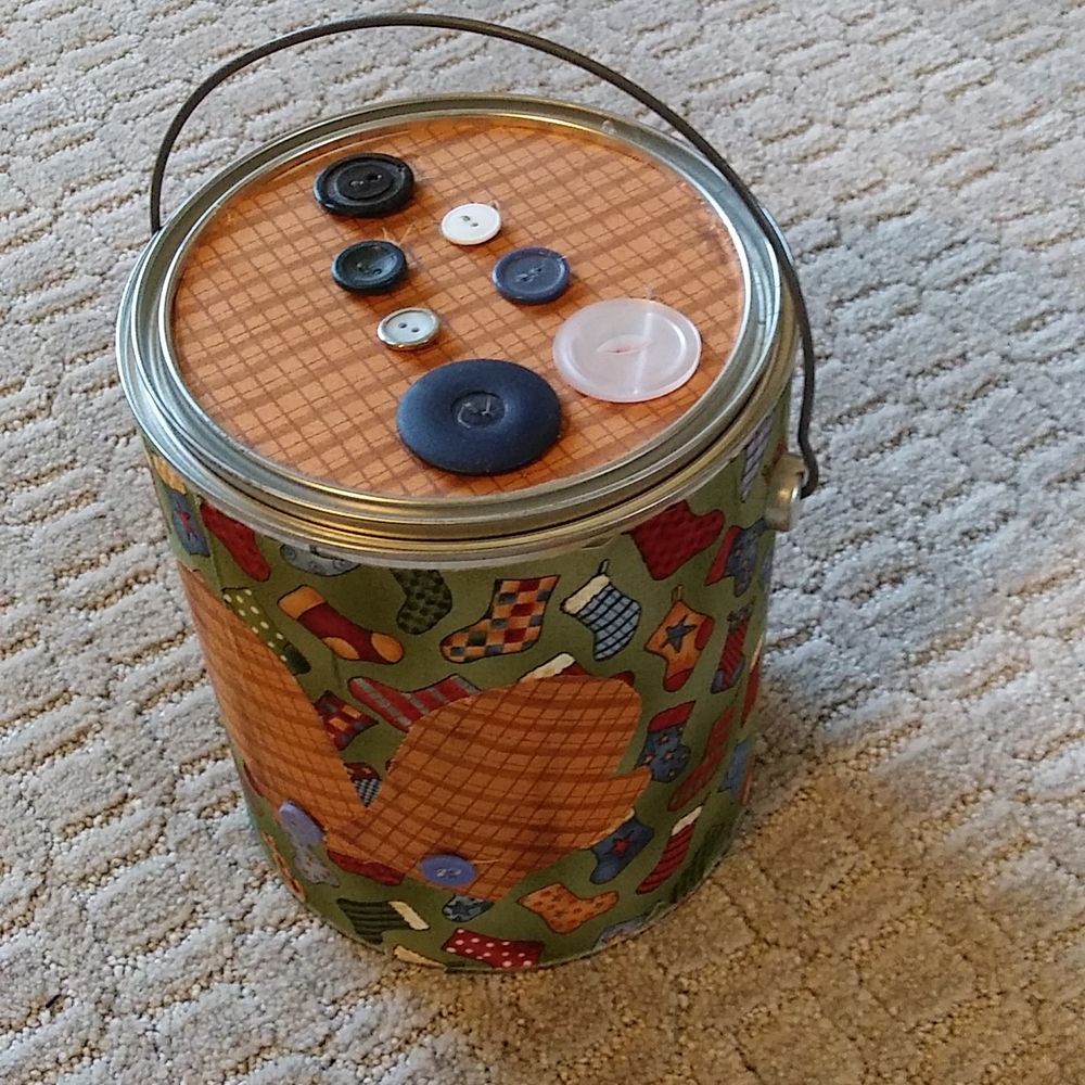 Button or Sewing Supply Storage Can with Secure Lid Closure and Handle
